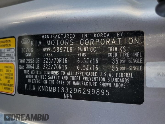 2009 Kia Sedona with VIN KNDMB133296299895, listed as a Copart auction lot 61930584 with 0 mi miles and Clean Title. Bid and sale history available at carsss.com. Image 13.