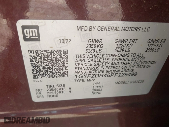 2023 Cadillac XT4 AWD Premium Luxury with VIN 1GYFZDR46PF125499, listed as a IAAI auction lot 41919403 with 44,647 mi miles and . Bid and sale history available at carsss.com. Image 9.