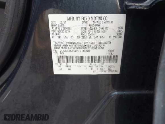 2013 Lincoln MKX z VIN 2LMDJ8JK4DBL30807, wystawiony jako IAAI lot #42199404 z przebiegiem 153 475 mil mil oraz . Historia ofert i sprzedaży dostępna na DreamBid. Obrazek 9.