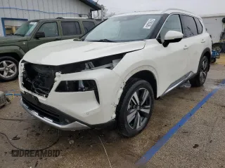2021 Nissan Rogue Platinum with VIN JN8AT3DDXMW307435, listed as a Copart auction lot 47593385 with 62,806 mi miles and Salvage Title. Bid and sale history available at carsss.com. Image 1.