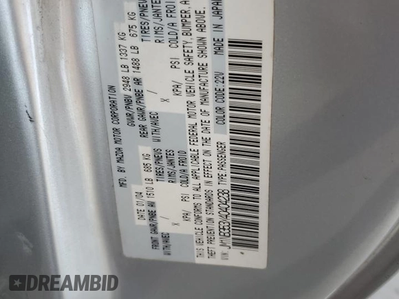 2004 Mazda MX-5 Miata LS z VIN JM1NB353X40404238, wystawiony jako Copart lot #61601895 z przebiegiem 110 549 mil mil oraz Szkoda całkowita • Salvage title. Historia ofert i sprzedaży dostępna na DreamBid. Obrazek 12.