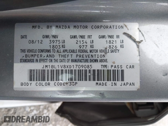 2013 Mazda 3 i Touring with VIN JM1BL1V8XD1709085, listed as a IAAI auction lot 41156266 with 149,911 mi miles and . Bid and sale history available at DreamBid. Image 9.