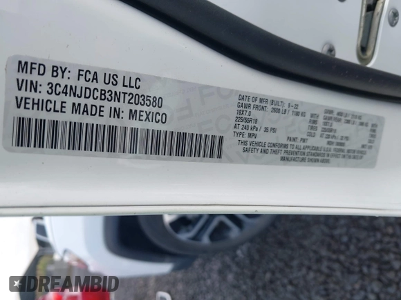 2022 Jeep Compass Limited with VIN 3C4NJDCB3NT203580, listed as a IAAI auction lot 42011823 with 34,844 mi miles and . Bid and sale history available at DreamBid. Image 9.