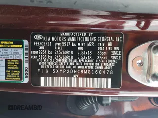 2021 Kia Telluride LX with VIN 5XYP2DHC8MG160478, listed as a Copart auction lot 51707445 with 52,934 mi miles and Salvage title. Bid and sale history available at DreamBid. Image 13.