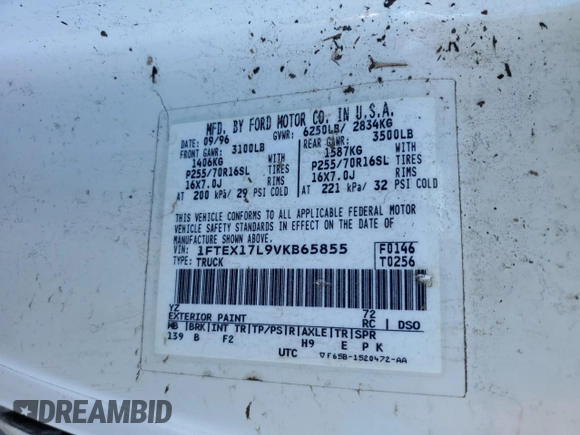 1997 Ford F-150 XL с VIN 1FTEX17L9VKB65855, выставлен на аукционе Copart как лот 87410414 с пробегом 198 005 миль миль и Списание • Salvage title. История ставок и продаж доступна на DreamBid. Изображение 12.