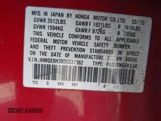 2013 Honda Fit with VIN JHMGE8H38DC037362, listed as a IAAI auction lot 42119334 with 269,726 mi miles. Bid and sale history available at carsss.com. Image 9.