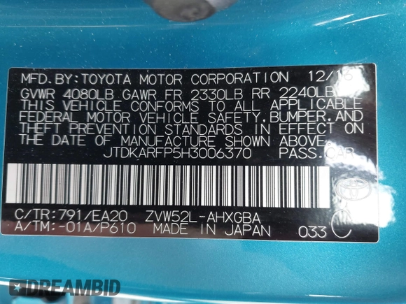 2017 Toyota Prius Plus z VIN JTDKARFP5H3006370, wystawiony jako IAAI lot #42247423 z przebiegiem 116 412 mil mil oraz . Historia ofert i sprzedaży dostępna na DreamBid. Obrazek 9.