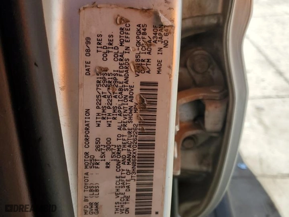 2000 Toyota 4Runner SR5 with VIN JT3HN86RXY0262262, listed as a Copart auction lot 47325895 with 235,112 mi miles and Salvage Title. Bid and sale history available at carsss.com. Image 12.