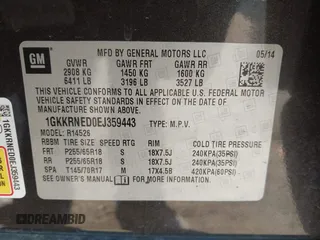 2014 GMC Acadia SLE with VIN 1GKKRNED0EJ359443, listed as a IAAI auction lot 41881129 with 100,998 mi miles and . Bid and sale history available at carsss.com. Image 9.