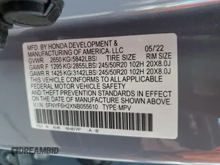 2022 Honda Pilot Special Edition z VIN 5FNYF6H2XNB055610, wystawiony jako Copart lot #57779745 z przebiegiem 25 796 mil mil oraz Szkoda całkowita • Salvage title. Historia ofert i sprzedaży dostępna na DreamBid. Obrazek 13.