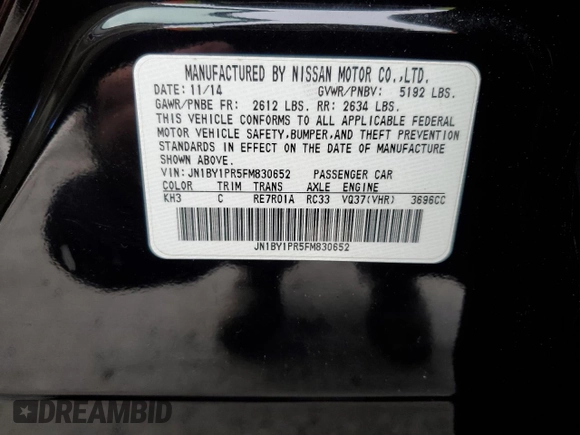 2015 Infiniti Q70 with VIN JN1BY1PR5FM830652, listed as a Copart auction lot 52894625 with 102,387 mi miles and Salvage Title. Bid and sale history available at DreamBid. Image 15.