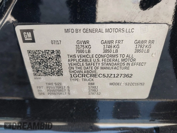 2018 Chevrolet Silverado 1500 LT with VIN 1GCRCREC5JZ127362, listed as a IAAI auction lot 41859085 with 158,364 mi miles and . Bid and sale history available at DreamBid. Image 9.