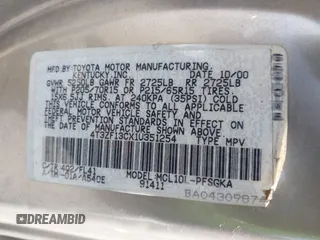2001 Toyota Sienna LE с VIN 4T3ZF13CX1U351254, выставлен на аукционе IAAI как лот 42496344 с пробегом Не указан миль и . История ставок и продаж доступна на DreamBid. Изображение 9.