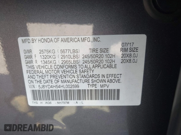 2017 Acura MDX Technology z VIN 5J8YD4H54HL002599, wystawiony jako IAAI lot #42146227 z przebiegiem 143 053 mil mil oraz . Historia ofert i sprzedaży dostępna na DreamBid. Obrazek 9.