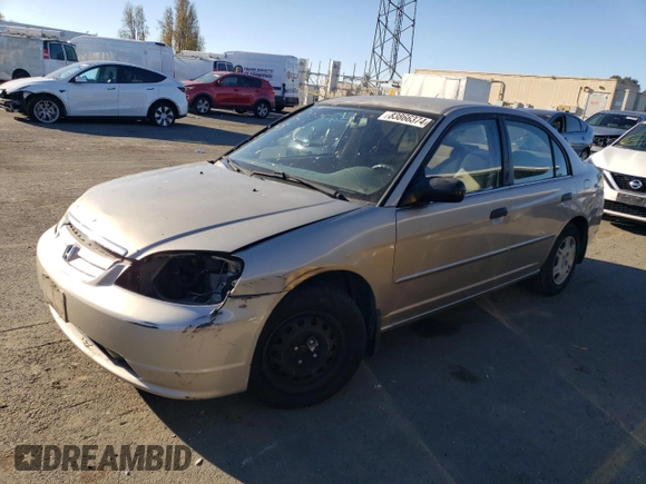 2001 Honda Civic LX with VIN 1HGES15561L022838, listed as a Copart auction lot 83866374 with 179,691 mi miles and Salvage Title. Bid and sale history available at DreamBid. Image 1.