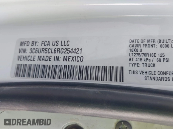 2024 Ram 2500 Tradesman с VIN 3C6UR5CL6RG254421, выставлен на аукционе IAAI как лот 41653572 с пробегом Не указан миль и . История ставок и продаж доступна на DreamBid. Изображение 9.