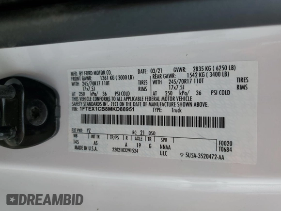 2021 Ford F-150 XL with VIN 1FTEX1CB8MKD88951, listed as a Copart auction lot 64674024 with 100,886 mi miles and Salvage title. Bid and sale history available at DreamBid. Image 13.