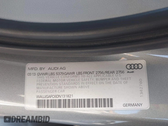 2013 Audi A6 3.0T Prestige with VIN WAUJGAFC6DN131821, listed as a IAAI auction lot 41411463 with 186,380 mi miles. Bid and sale history available at carsss.com. Image 9.