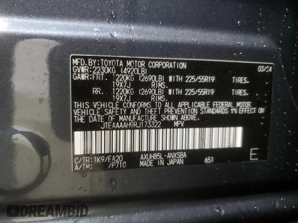 2024 Toyota Venza LE with VIN JTEAAAAH9RJ173322, listed as a Copart auction lot 66615774 with 1,992 mi miles and Clean Title. Bid and sale history available at carsss.com. Image 13.