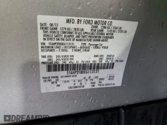 2014 Ford Taurus Limited with VIN 1FAHP2F80EG113121, listed as a Copart auction lot 50175165 with 124,749 mi miles and Salvage Title. Bid and sale history available at carsss.com. Image 14.