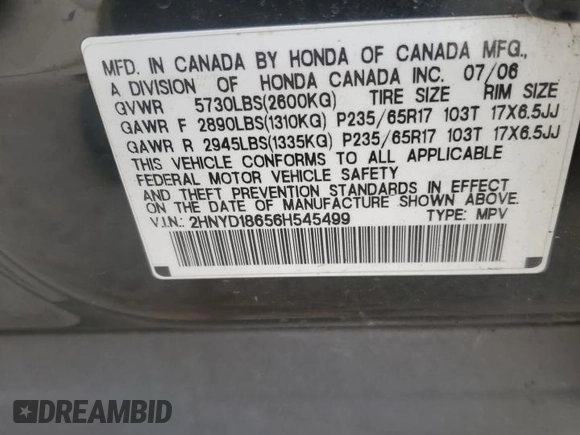 2006 Acura MDX Touring with VIN 2HNYD18656H545499, listed as a Copart auction lot 47592765 with 168,097 mi miles and Salvage Title. Bid and sale history available at carsss.com. Image 13.