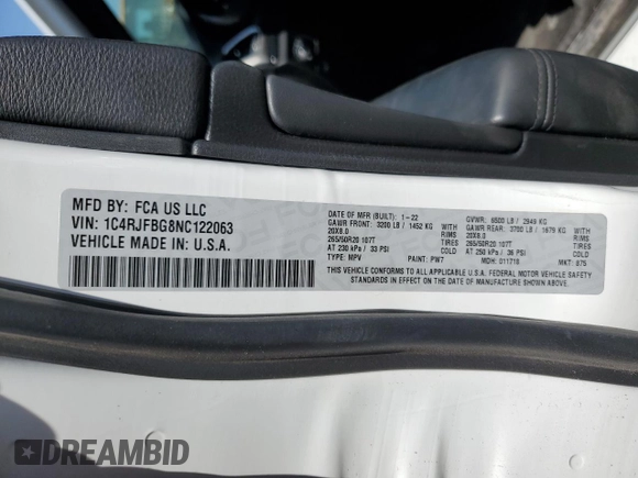 2022 Jeep Grand Cherokee WK Limited with VIN 1C4RJFBG8NC122063, listed as a Copart auction lot 67101264 with 28,789 mi miles and Salvage Title. Bid and sale history available at carsss.com. Image 13.