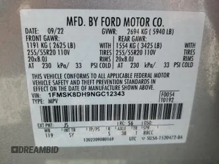 2022 Ford Explorer XLT с VIN 1FMSK8DH9NGC12343, выставлен на аукционе Copart как лот 54416395 с пробегом 32 880 миль миль и Списание • Salvage title. История ставок и продаж доступна на DreamBid. Изображение 13.