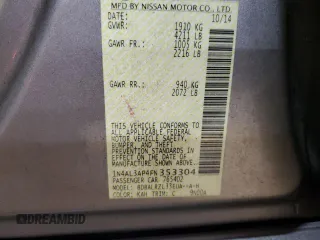 2015 Nissan Altima SL with VIN 1N4AL3AP4FN353304, listed as a Copart auction lot 41515745 with 93,372 mi miles and Salvage Title. Bid and sale history available at DreamBid. Image 14.