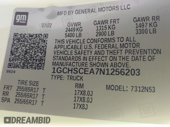 2022 Chevrolet Colorado 2WD LT with VIN 1GCHSCEA7N1256203, listed as a IAAI auction lot 42490706 with 42,378 mi miles and . Bid and sale history available at DreamBid. Image 9.