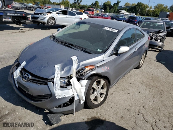 2013 Hyundai Elantra Coupe GS PZEV with VIN KMHDH6AE3DU000530, listed as a Copart auction lot 74739804 with 124,673 mi miles and Salvage Title. Bid and sale history available at carsss.com. Image 1.