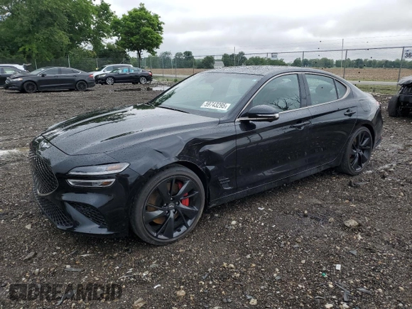 2022 Genesis G70 3.3T with VIN KMTG54TE9NU098610, listed as a Copart auction lot 59743295 with 42,025 mi miles and Salvage title. Bid and sale history available at DreamBid. Image 1.