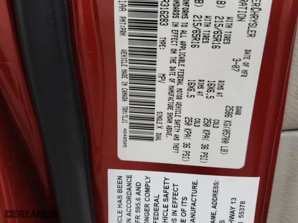 2007 Chrysler Town & Country LWB Limited with VIN 2A8GP64L27R316283, listed as a Copart auction lot 76139604 with 82,238 mi miles and Salvage Title. Bid and sale history available at carsss.com. Image 13.