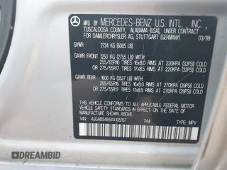 1999 Mercedes-Benz M 320/430/500 with VIN 4JGAB54E6XA105157, listed as a IAAI auction lot 42227146 with 112,668 mi miles and . Bid and sale history available at DreamBid. Image 9.