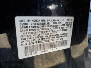 2013 Honda Pilot Touring с VIN 5FNYF4H92DB083790, выставлен на аукционе Copart как лот 56335425 с пробегом 119 330 миль миль и На запчасти • Non repairable. История ставок и продаж доступна на DreamBid. Изображение 13.