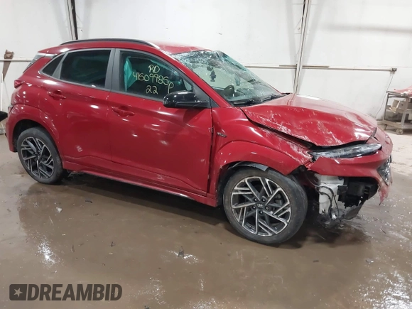 2022 Hyundai Kona N Line with VIN KM8K3CA39NU771109, listed as a IAAI auction lot 41509985 with 21,231 mi miles. Bid and sale history available at carsss.com. Image 1.