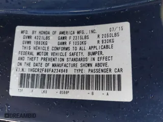 2015 Honda Accord Sedan EX-L with VIN 1HGCR2F86FA234949, listed as a IAAI auction lot 41763558 with 184,356 mi miles. Bid and sale history available at carsss.com. Image 9.