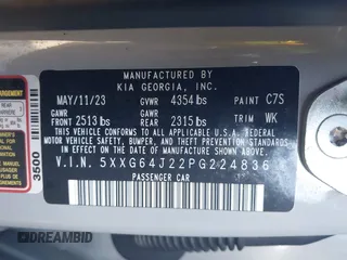 2023 Kia K5 GT-Line z VIN 5XXG64J22PG224836, wystawiony jako IAAI lot #41743997 z przebiegiem 26 633 mil mil oraz . Historia ofert i sprzedaży dostępna na DreamBid. Obrazek 9.