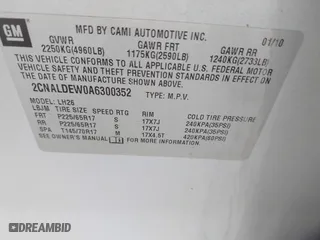 2010 Chevrolet Equinox LT w/1LT with VIN 2CNALDEW0A6300352, listed as a IAAI auction lot 41871661 with 177,078 mi miles. Bid and sale history available at carsss.com. Image 9.