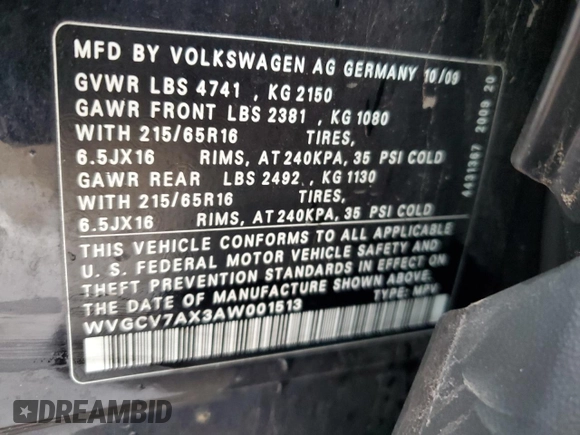 2010 Volkswagen Tiguan with VIN WVGCV7AX3AW001513, listed as a Copart auction lot 83395474 with 147,203 mi miles and Clean Title. Bid and sale history available at DreamBid. Image 13.