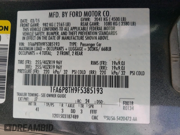 2015 Ford Mustang EcoBoost z VIN 1FA6P8TH9F5385193, wystawiony jako Copart lot #51716725 z przebiegiem 111 448 mil mil oraz Szkoda całkowita • Salvage title. Historia ofert i sprzedaży dostępna na DreamBid. Obrazek 12.