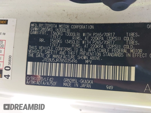 2011 Toyota 4Runner Trail z VIN JTEBU5JR7B5035496, wystawiony jako IAAI lot #42319548 z przebiegiem 253 437 mil mil oraz . Historia ofert i sprzedaży dostępna na DreamBid. Obrazek 9.