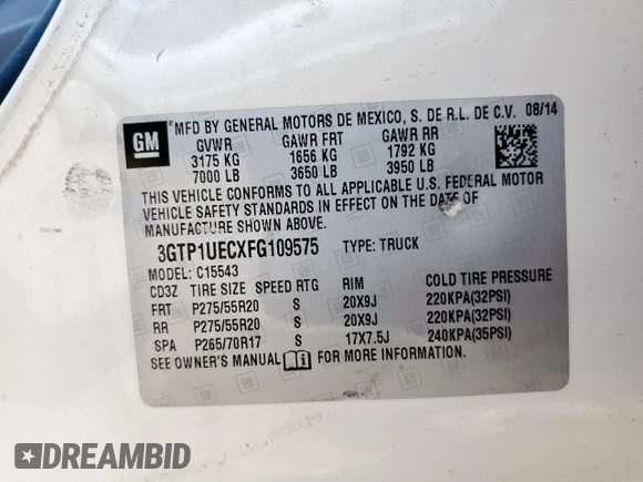 2015 GMC Sierra 1500 SLE с VIN 3GTP1UECXFG109575, выставлен на аукционе Copart как лот 59576465 с пробегом 162 334 миль миль и Списание • Salvage title. История ставок и продаж доступна на DreamBid. Изображение 12.