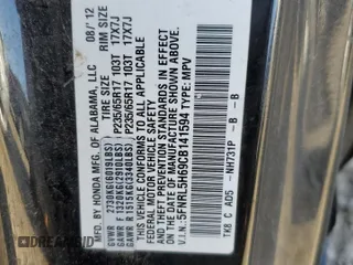 2012 Honda Odyssey EX-L with VIN 5FNRL5H69CB141594, listed as a Copart auction lot 55422115 with 181,745 mi miles and Salvage Title. Bid and sale history available at DreamBid. Image 13.