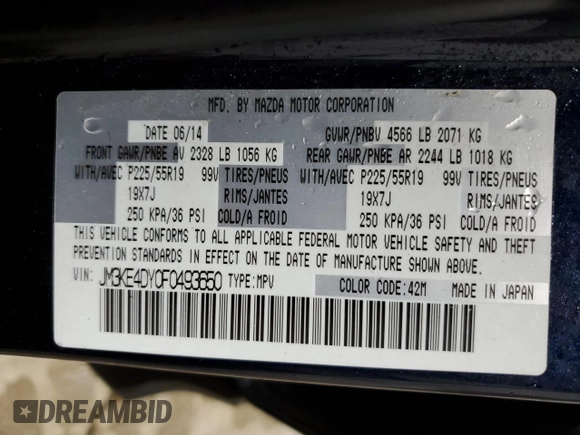 2015 Mazda CX-5 Grand Touring with VIN JM3KE4DY0F0493650, listed as a Copart auction lot 86371104 with 226,752 mi miles and Non Repairable. Bid and sale history available at DreamBid. Image 15.
