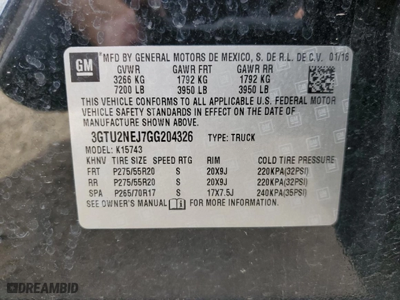 2016 GMC Sierra 1500 SLT with VIN 3GTU2NEJ7GG204326, listed as a Copart auction lot 76798114 with 128,499 mi miles and Clean Title. Bid and sale history available at carsss.com. Image 14.