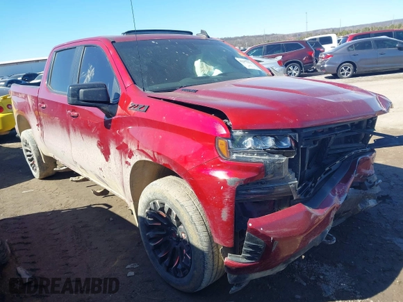 2021 Chevrolet Silverado 1500 RST with VIN 1GCUYEETXMZ357052, listed as a IAAI auction lot 41575373 with 100,022 mi miles. Bid and sale history available at carsss.com. Image 1.
