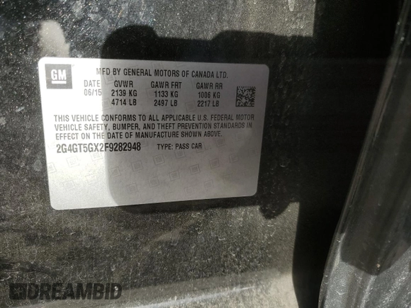 2015 Buick Regal GS with VIN 2G4GT5GX2F9282948, listed as a Copart auction lot 49535625 with 121,936 mi miles and Clean Title. Bid and sale history available at DreamBid. Image 12.
