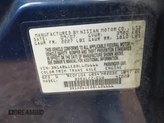 2008 Nissan Sentra 2.0 z VIN 3N1AB61E88L626666, wystawiony jako IAAI lot #41921319 z przebiegiem 209 000 mil mil oraz . Historia ofert i sprzedaży dostępna na DreamBid. Obrazek 9.