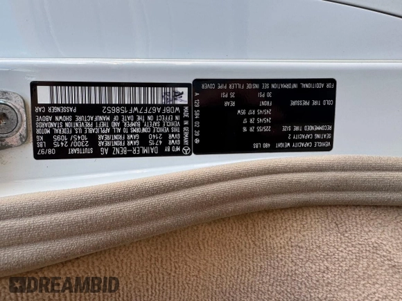 1998 Mercedes-Benz SL 500 z VIN WDBFA67F7WF158652, wystawiony jako Copart lot #65480405 z przebiegiem 91 401 mil mil oraz Czysty tytuł • Clean title. Historia ofert i sprzedaży dostępna na DreamBid. Obrazek 10.