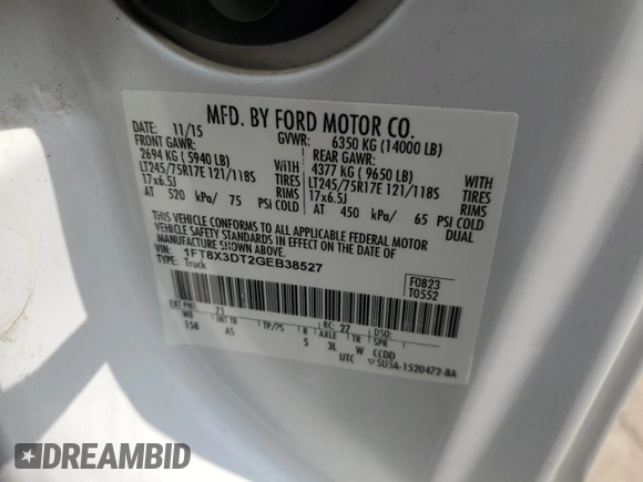2016 Ford F-350 XL с VIN 1FT8X3DT2GEB38527, выставлен на аукционе Copart как лот 58976615 с пробегом 235 663 миль миль и Списание • Salvage title. История ставок и продаж доступна на DreamBid. Изображение 12.